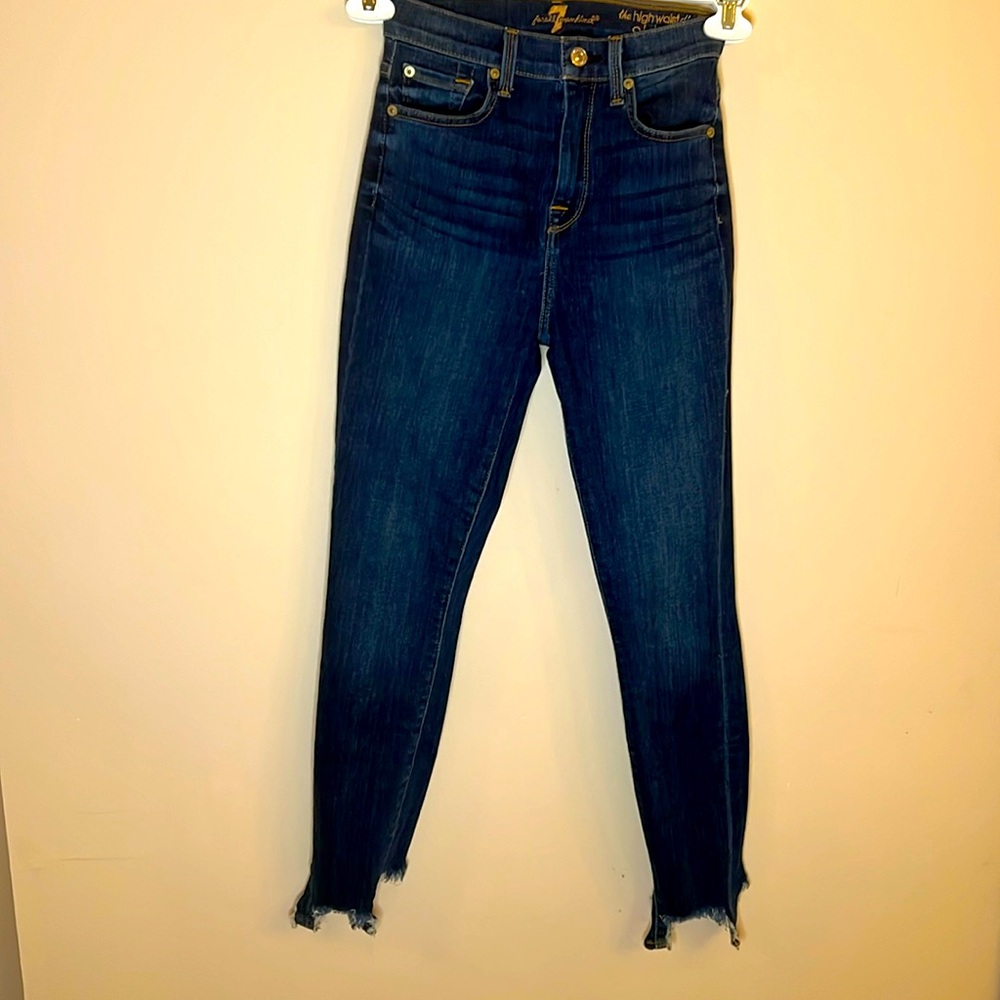 7 For All Mankind High Rise Ankle Distressed Skinny Boot Cutout Bottoms.
